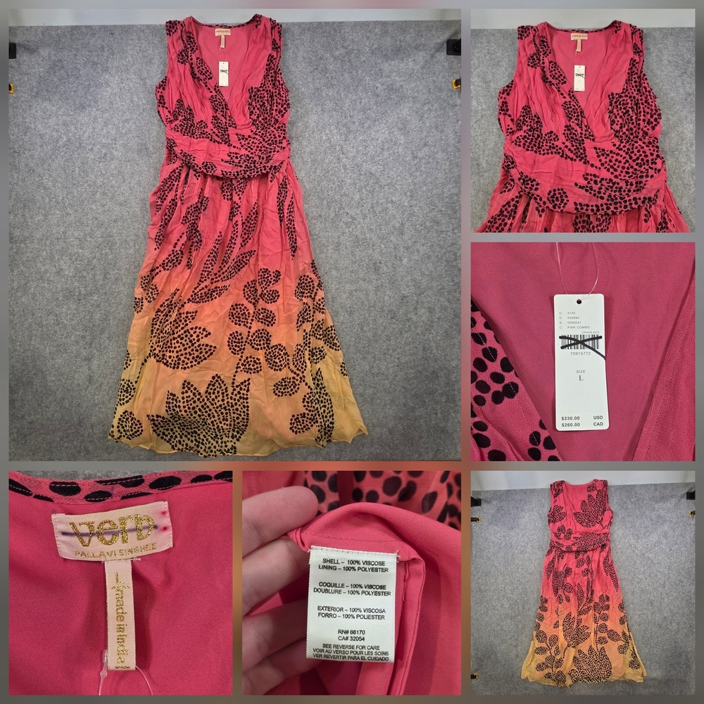 Verb Pallavi Singhee Dress Womens Large Pink Ombre Floral Maxi Anthropologie NWT